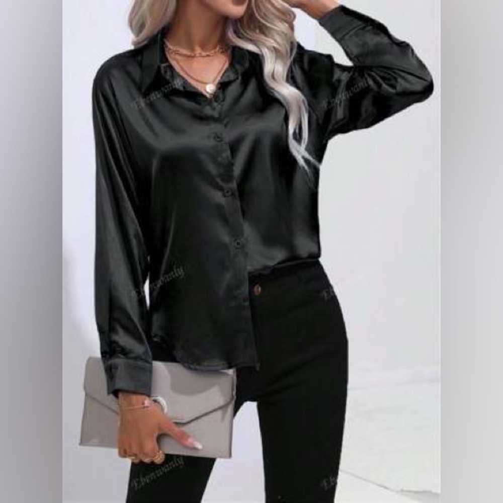 SHEIN- Black Long Sleeve Button-Down Shirt Size L